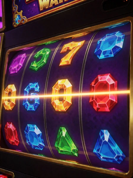 Megaways-Slot mit kaskadierenden Edelstein-Symbolen auf violetten Walzen im Millioner Casino