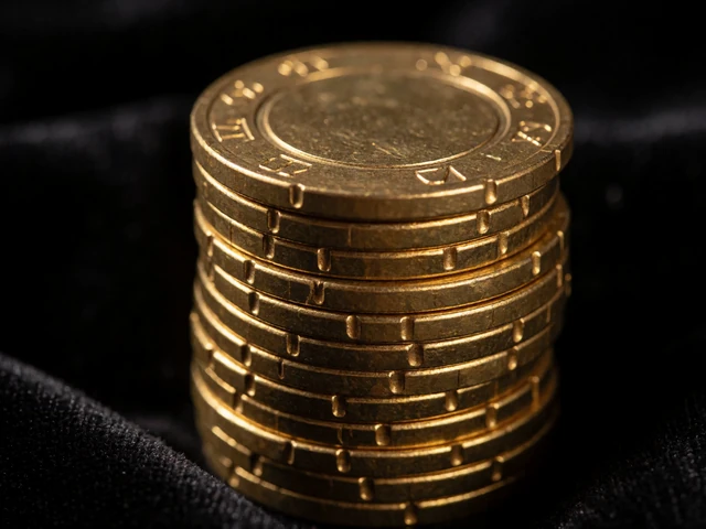Stapel vergoldeter Casino-Chips auf schwarzem Samt als Symbol f&uuml;r den Millioner Willkommensbonus
