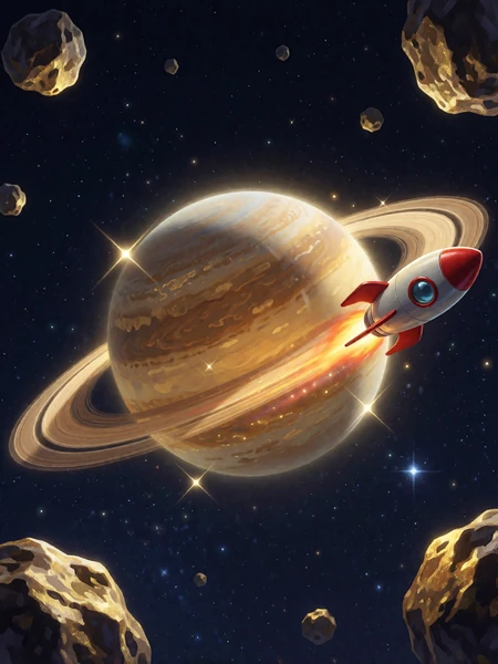 Weltraum-Slot mit Ringplanet und Retro-Rakete im Millioner Casino