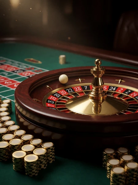 Eleganter Roulettekessel aus Gold und Mahagoni mit gr&uuml;nem Filz im Live Roulette Studio