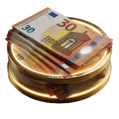 F&auml;cher aus Euro-Scheinen im Goldlicht als Echtgeldgewinn der Bonus Crab